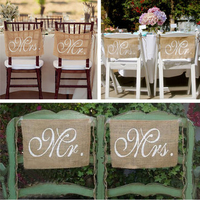 1 Pair Mr Mrs Wedding Chair Bunting Hessian Jute Burlap Banner Party Decoration