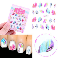 1 Sheet Rainbow Colorful Feather Nail Art Sticker DIY Water Transfer Decals Decoration