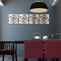 10pcs 3D Decal Rose DIY Square Mirror Wall Sticker