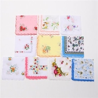 10Pcs Women Lady Vintage Style Floral Crescent Edge Handkerchief Cotton Hanky