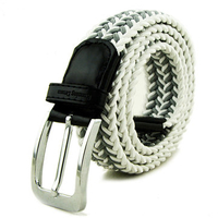 115CM Men Women Stretch Braided Waistband Elastic Casual Woven Leather Buckle Belt