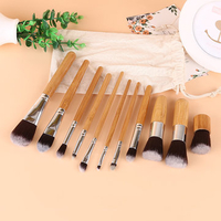 11Pcs Natural Bamboo Professional Makeup Brushes Set Foundation Blending Cosmetic Brush Tool