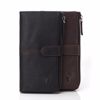 12 Card Slots Genuine Leather Zipper Wallet Cowhide Card Holder Phone Pocket For Men
