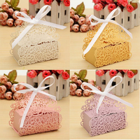 12 Pcs Lace Ribbon Rose Hollow Out Paper Candy Boxes Wedding Favors Sweets Bags Table Decoration