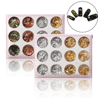12 Pot/Kit Nail Art Foil Paper Gold Silver Paillette Flake Polish Gel Tips 3D Design Sticker