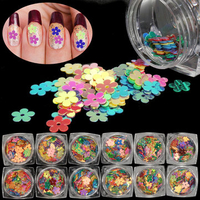 12 Pots Colorful Flower Shaped Nail Sequins Decoration Glitter Holographic Laser Manicure