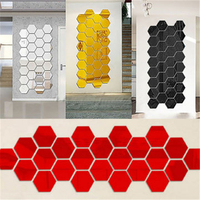 12Pcs 3D Mirror Hexagon Vinyl Removable Wall Sticker