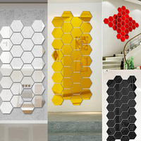 12Pcs 3D Mirror Hexagon Vinyl Removable Wall Sticker