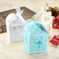 12PCS Cross Ribbon Laser Cut Hollow Out Wedding Candy Box Gift Chocolate Storage