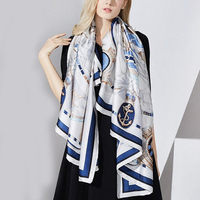 130CM Women Silk Printing Sailing Pattern Square Scarf Casual Travel Sunscreen Shawl