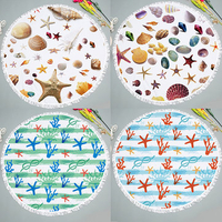 150cm Seashell Printed Beach Towel Yoga Mat Blanket Tapestry Tablecloth Tassel Silk Scarf