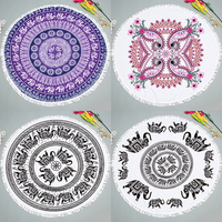 150cm Stylish Elephant Printed Beach Towel Blanket Yoga Mat Tapestry Tablecloth Tassel Silk Scarf