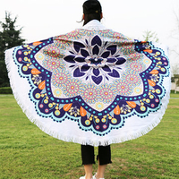 150cm Stylish Printed Beach Towel Yoga Mat Blanket Tapestry Tablecloth Tassel Silk Scarf