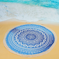 150x150cm Beautiful Printed Beach Yoga Towel Polyester Round Bed Sheet Tassel Shawl