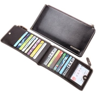 16 Card Holders Classical PU Leather Double Zippers Wallet For Men