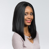 16 Inch Black Short Straight Synthetic Wig Hair European And American Cosplay Wigs Lace Front Wig