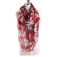 180cm Women Ladies Voile Long Owl Leaves Print Pattern Long Scarf Warm Wrap Shawl