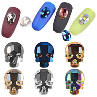 1Pc Skull Skeleton Nail Rhinestones 3D Flat Bottom AB Color Nails Art Decoration Jewelry