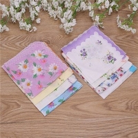 1Pcs Women Imperfect Handkerchiefs Floral Vintage Style Cotton Hankies Hanky