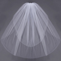 2 Layers Bride Bridal Elbow Length Cut Edge Wedding Veil With Comb