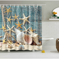 2 Sizes Fishing Net Sea Star Printing Bath Shower Curtain Bathroom Decor
