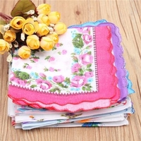 20Pcs Women Lady Vintage Style Floral Crescent Edge Handkerchief Cotton Hanky