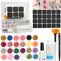24 Colors Glitter Diamond Tattoo Kit Powder Temporary Hollow Pattern Body Art Design Set