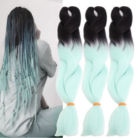 24 Inch Black & Mint Green Ombre Dip Dye Kanekalon Hair Braiding Extensions