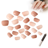 24Pcs Glitter Beige Brown False Nails Naked Short Charming Nail Tips With 2G Glue Sticker