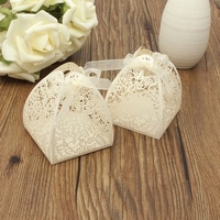 25Pcs Laser Cut Rose Hollow Out Paper Candy Favors Wedding Party Gifts Ribbon Box Bonbonniere