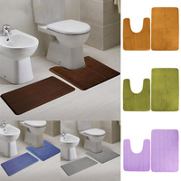 2pcs Super Absorbent Memory Foam Velure Toilet Mat Set Bathroom Rug Floor Feet Cushion