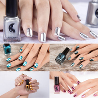 2Pcs/Set 6ML Metallic Mirror Effect Metal Silver Nail Polish Varnish +6ML Top Coat