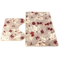 2Pieces Bath & Pedestal Mat Non Slip Toilet Carpet Set Machine Washable Bathmat Set