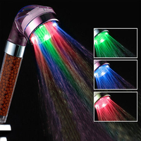 3 Colors LED Light Automatic Temperature Sensor Negative Filter Ball Shower Head Bathroom