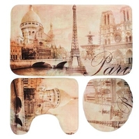 3 Pcs Eiffel Tower Pattern Bath Mat Set Bathroom Rug & Toilet Cover & Mat Bath Anti-slip Supplies