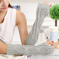 30CM Women Winter Knitting Rhombic Fingerless Gloves