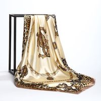 35"*35" Women Leopard Square Scarf Silk-Satin Big Shawl