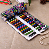 36/48/72 Holes Canvas Roll Up Pencil Case Box School Stationery Makeup Pen Brushes Storage Bag