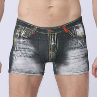 3D Imitation Denim Printing Sexy Low Waist Boxer Briefs for Men