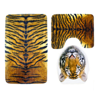 3pcs Anti-slip Toilet Seat Mat Tiger Leopard Stripes Carpet Stool Mat Bathroom Supplies