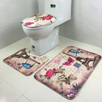 3Pcs Bathroom Anti-Skid Toilet Seat Cover Rug Coral Velvet Mats Living Room Home Decor