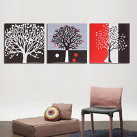 3PCS No Frame Art Canvas Black White And Red Tree Modern Oil Painting Home Decor