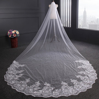 4 Meter White Ivory Wedding Veils Long Lace Edge Bridal Veil