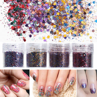 4 Pots Nail Art Glitter Powder Sequins Sparkly Colorful Christmas Iridescent Acrylic Tips