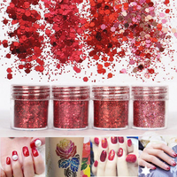 4 Pots Red Nail Art Glitter Powder Sequins Decoration Tips 3D Mixed Dust Set