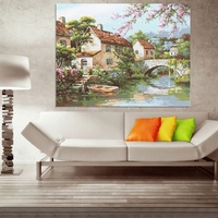 40*30CM Frameless DIY Digital Oil Painting By Number House Bridge Pictures Home Decor