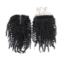 4*4 Brazilian Kinky Curly 100% Human Hair Extensions Lace Closure Natural Color