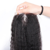 4*4 Indian Kinky Curly Human Virgin Hair Extensions Lace Closure Natural Color