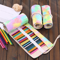 48/72 Hole Canvas Wrap Roll up Pencil Case Pen Bag Holder Storage Pouch Colorful