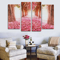 4PCS Unframed Landscape Cherry Blossoms Trees Oil Print Painting Canvas Home Decor